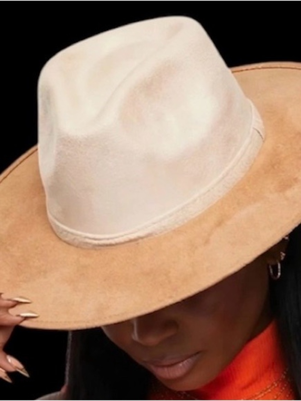 Cream and Tan Wide Brim Fedora Hat - Stylish Women's Accessory